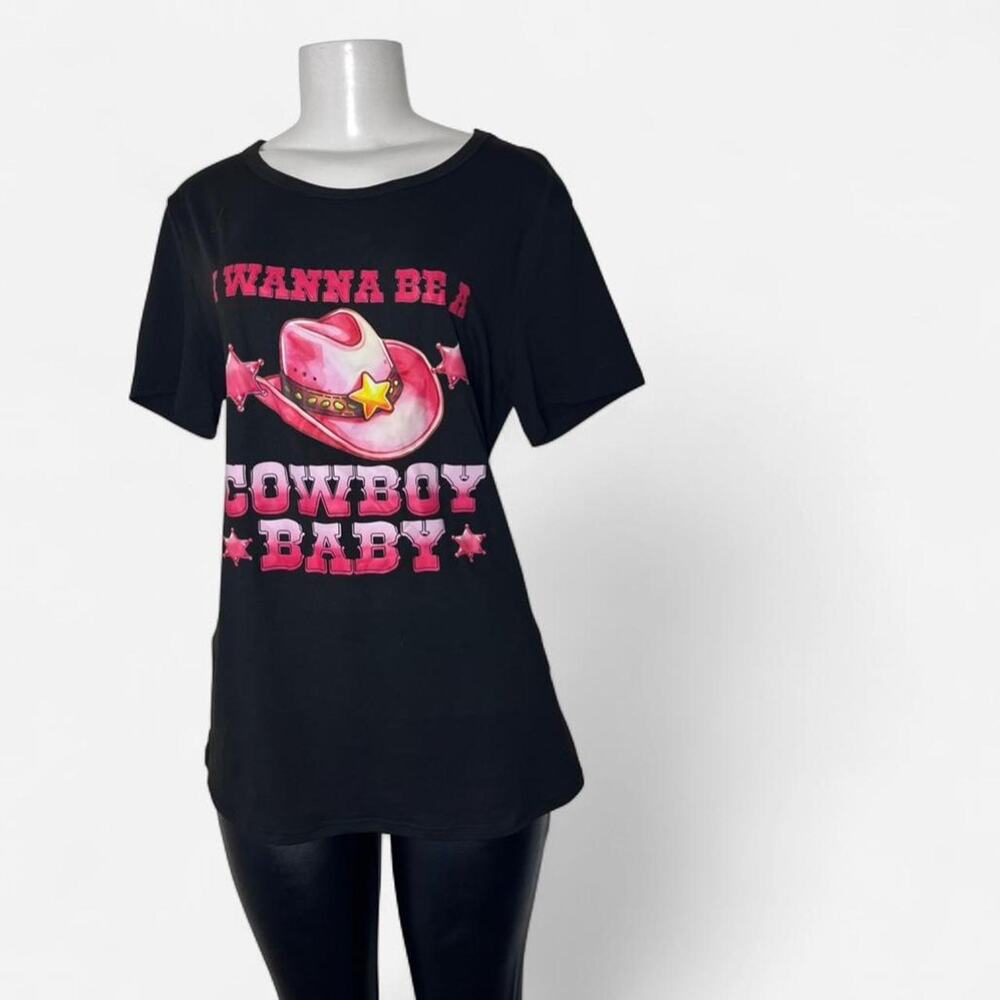Cowboy graphic tee pink cowgirl western rodeo girly country festival concert L